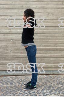 Female whole body black jacket deep blue jeans reference 0001